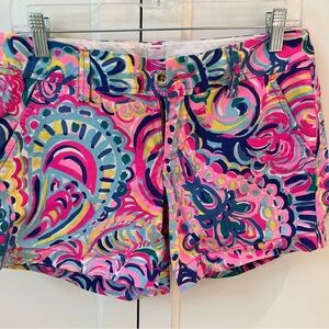 Lilly Pulitzer Pink and Blue Bermuda Shorts Vibrant Paisley Design